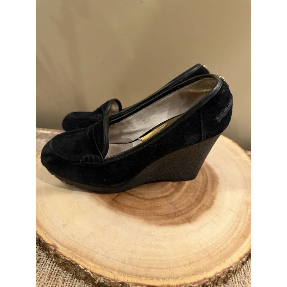 Michael Kors Woman's Rory Loafers‎ Wedge Pumps Black Velvet Size 8M